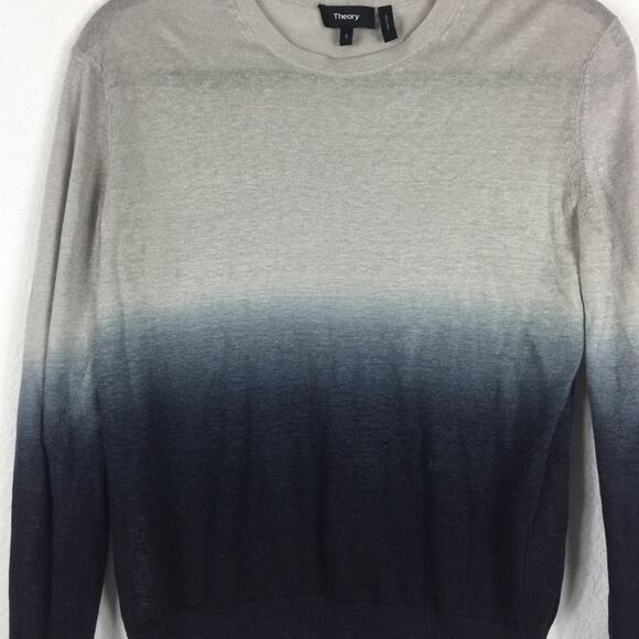 Theory Navy Linen Sweater Small Ombre Crew Neck Sag Harbor Lightweight Knit - Picture 8 of 15